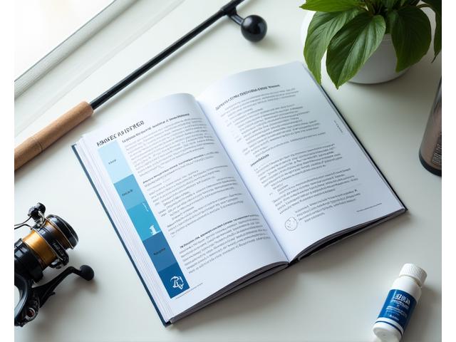 An open, glossy fishing rod care guide book with detailed illustrations of maintenance steps, beside a clean fishing reel.