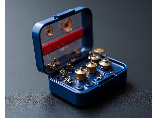 A compact fishing tackle box designed to resemble a drum kit with mini drumsticks and cymbal accents.