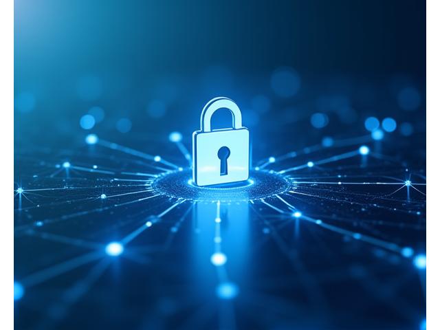 Digital lock icon over a network diagram representing data collection and security
